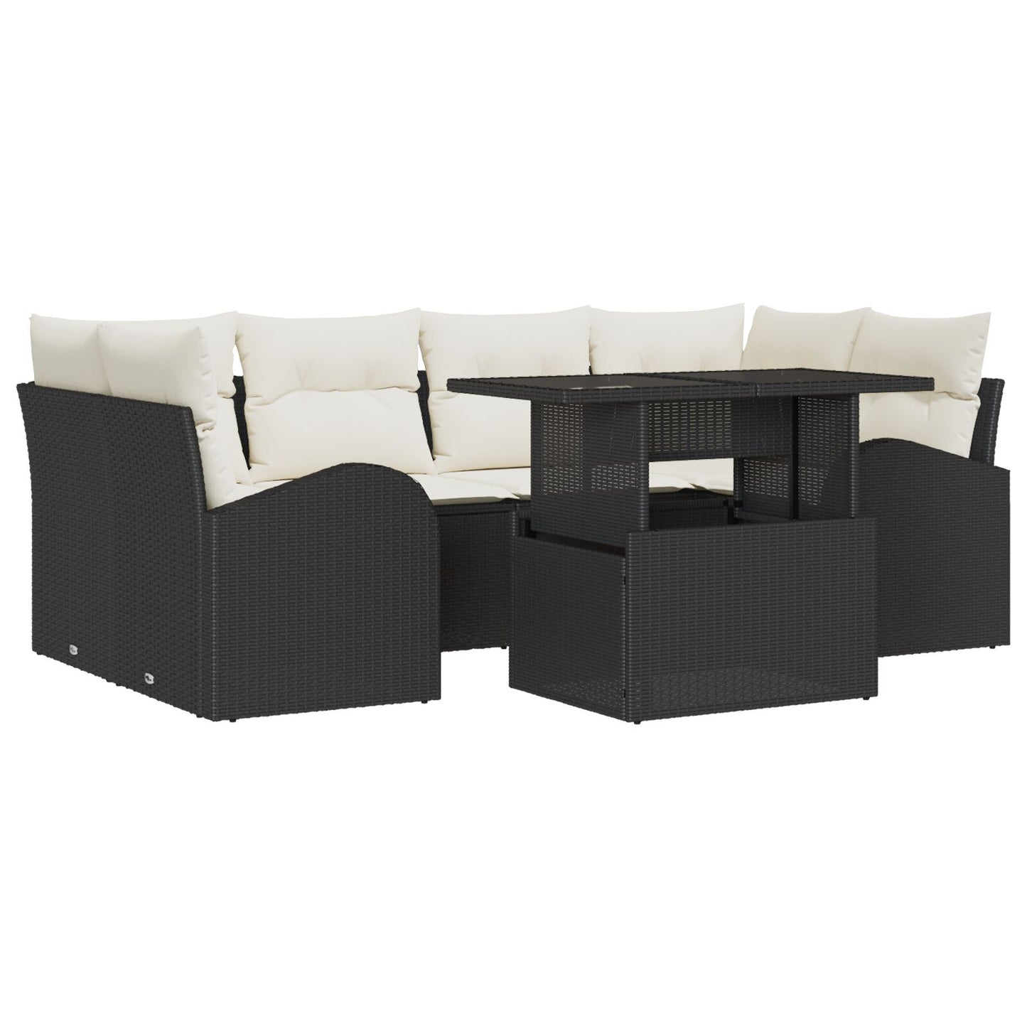 7-Delige Tuin Sofa Set Met Kussens Zwart Poly Rattan