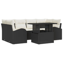 7-Delige Tuin Sofa Set Met Kussens Zwart Poly Rattan