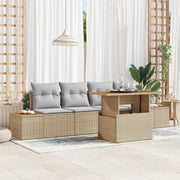 Eetset tuin 5-delig beige grijs rotan