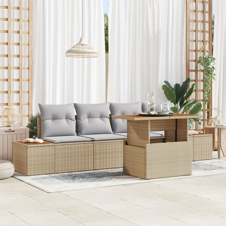 Tuin Sofa Set Set Van 5 Beige Rattan 5-Delige Tuinset