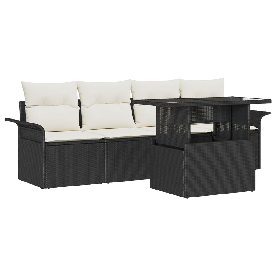 5 Stuks Tuin Sofa Set Met Kussens Zwart Poly Rattan