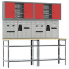 Workbench set with shelf 8 pcs Red and Grey Powder-coated steel
