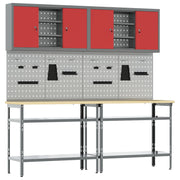 Workbench set with shelf 8 pcs Red and Grey Powder-coated steel