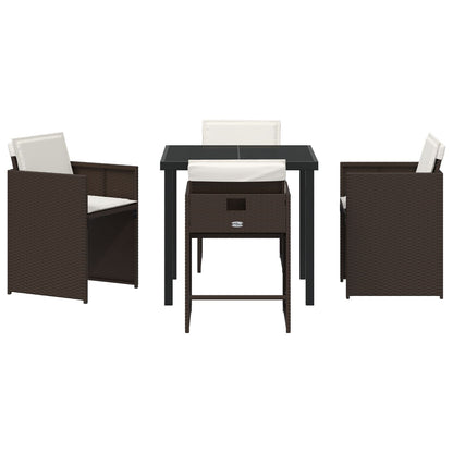 5-Delige Tuin Dining Set Met Kussens Bruin Poly Rattan