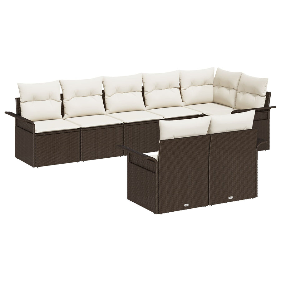 8-Delige Tuinsofa Set Met Kussens Poly Rattan Bruin en crème zonder tafel