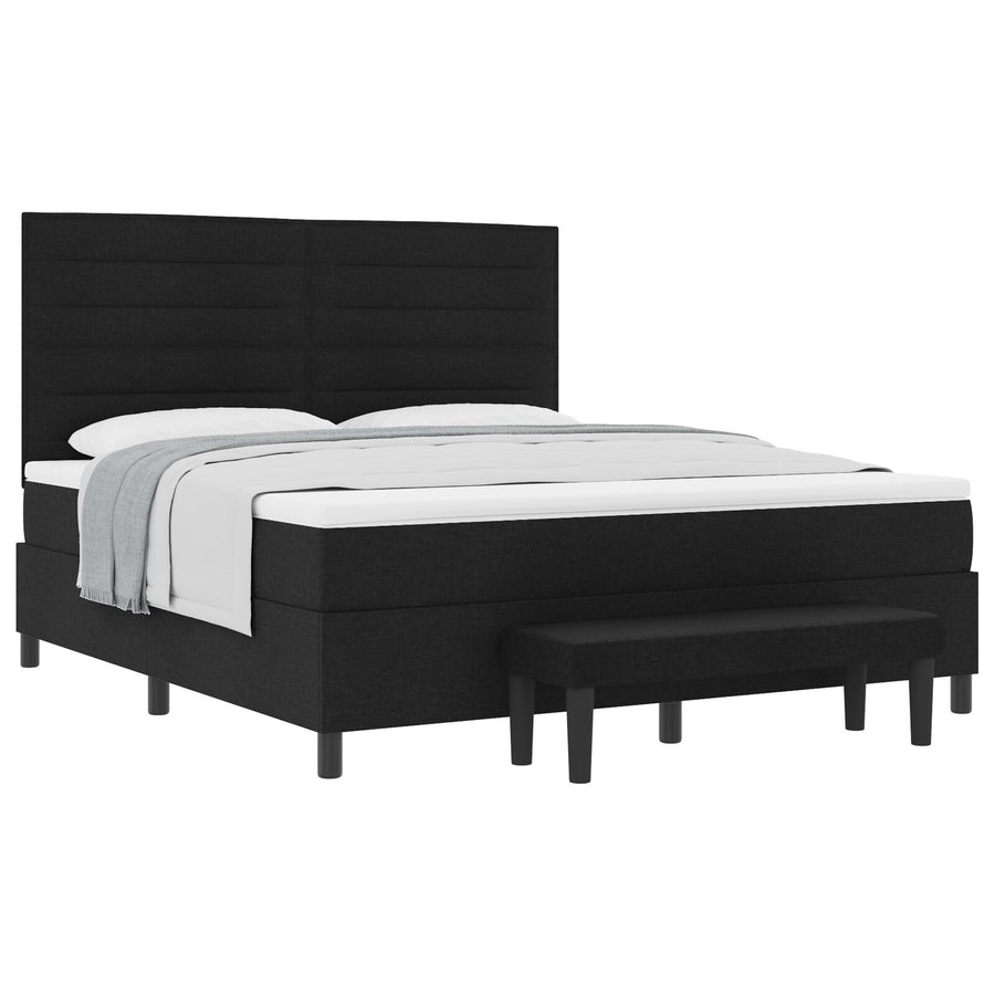 Boxspring Bed Met Matras & Bank Stof Zwart 180 x 200 cm Lijnen ontwerp