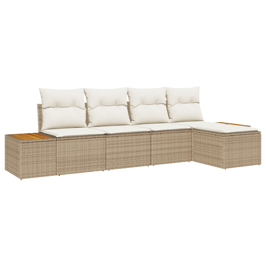 5-Delige Tuin Sofa Set Met Kussens Beige Poly Rattan Acacia