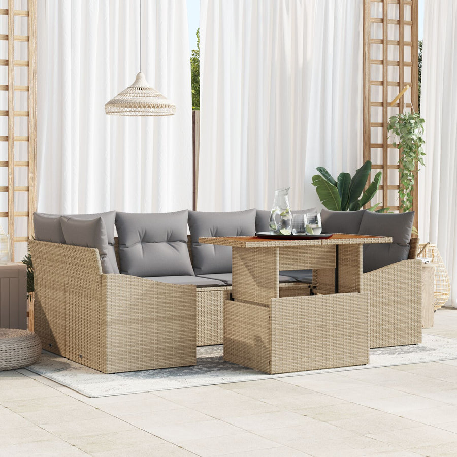 7 Delige Tuin Sofa Set Met Kussens Beige Poly Rattan