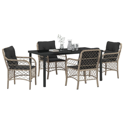 5-Delige Tuin Eettafel Set Met Kussens Lichtgrijs Poly Rattan