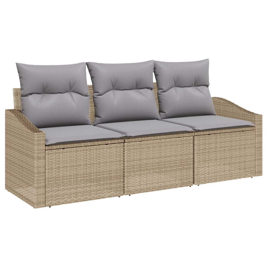 Tuin Sofa Set Set Van 3 Lichtgrijs, Beige Rattan, Polyester Kussens Gegalvaniseerd Staal