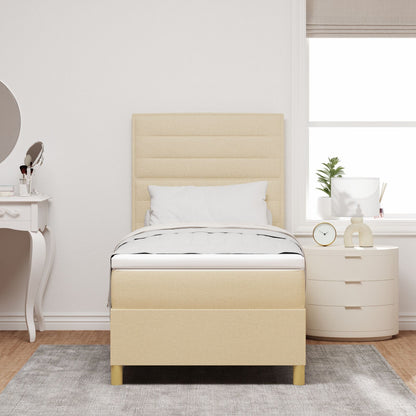 Boxspring Bed Met Matras Crème 90X200 Cm Stof Blauw