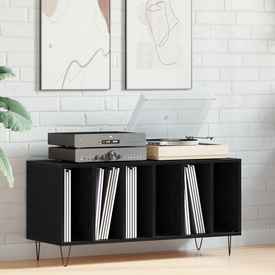 Record Cabinet 100X38X48 Cm Geprefabriceerd Hout Zwart eiken