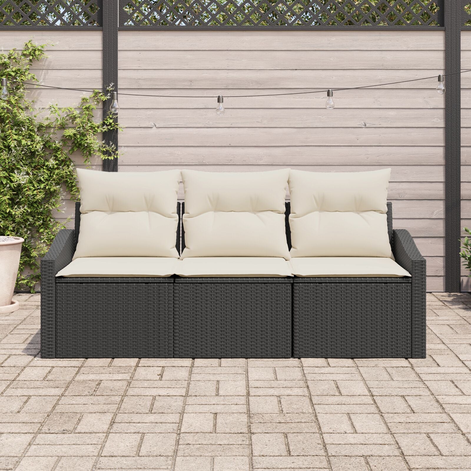 Tuinsofa Set Set Van 3 Zwart Rattan Buitensofa Rechthoekig Gegalvaniseerd Staal
