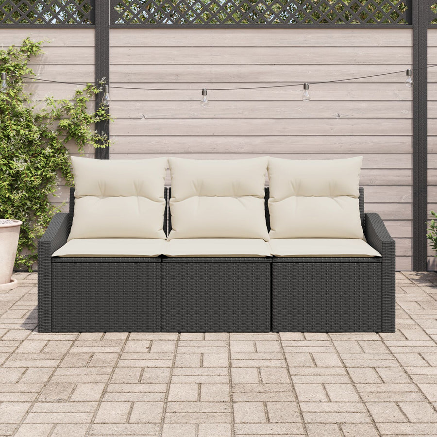 Tuinsofa Set Set Van 3 Zwart Rattan Buitensofa Rechthoekig Gegalvaniseerd Staal