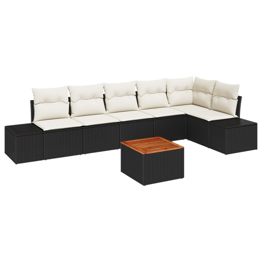 7-Delige Tuin Sofa Set Met Kussens Zwart Poly Rattan Acacia