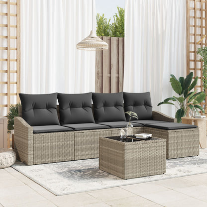 6-Delige Tuin Sofa Set Met Kussens Grijs Poly Rattan