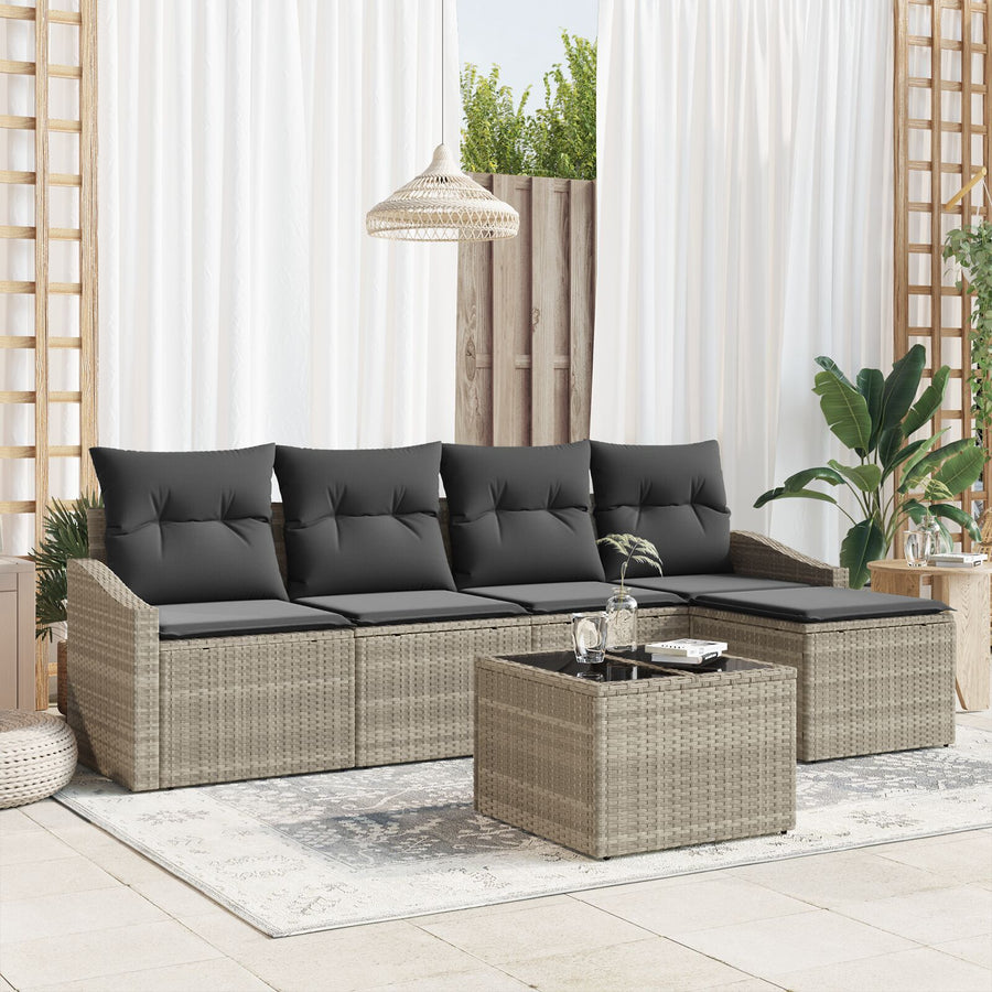 6-Delige Tuin Sofa Set Met Kussens Grijs Poly Rattan