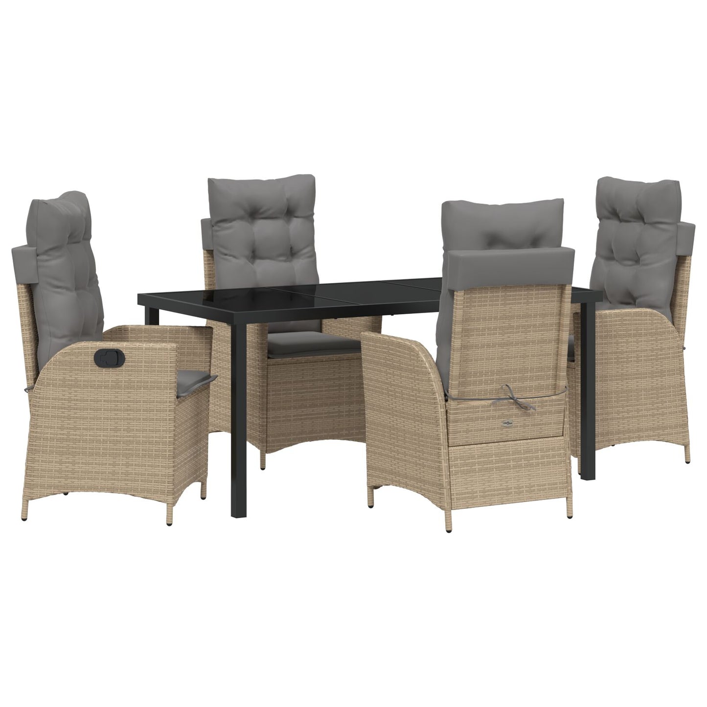 5-Delige Tuin Eetset Met Kussens Beige Poly Rattan