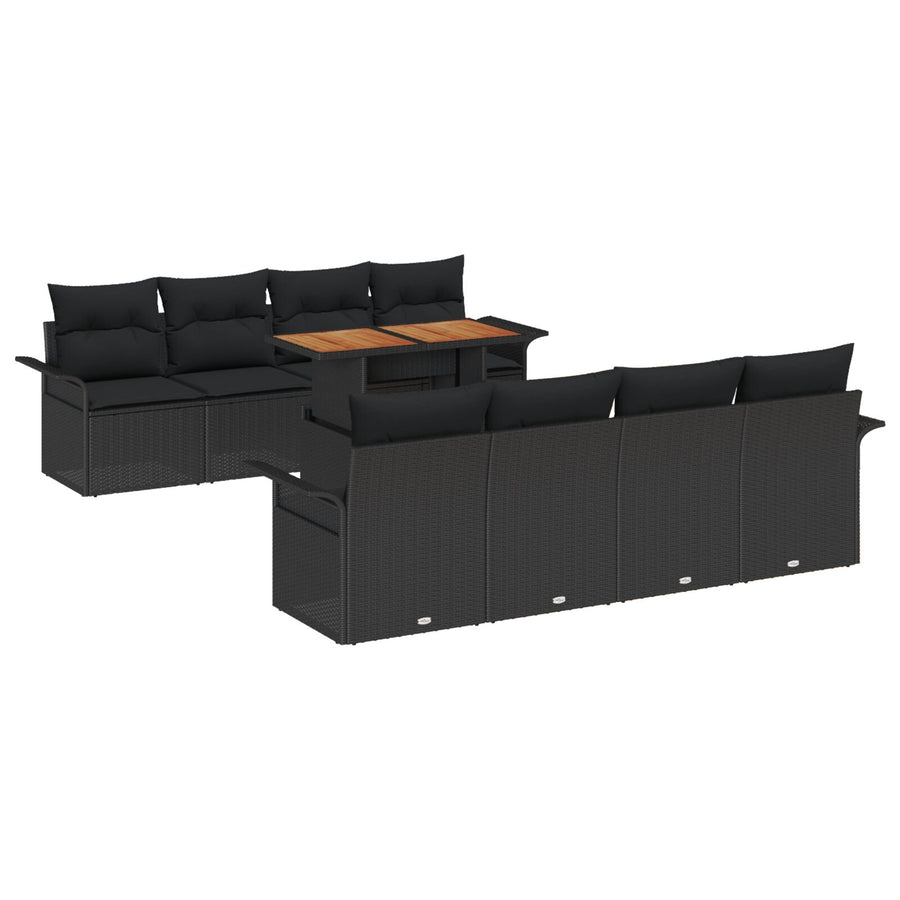 9 Delige Tuin Sofa Set Met Kussens Zwart Poly Rattan Acacia
