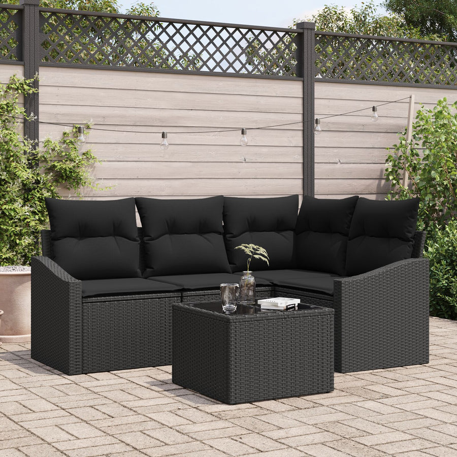 5-Delige Tuinsofa Set Met Kussens Beige Poly Rattan