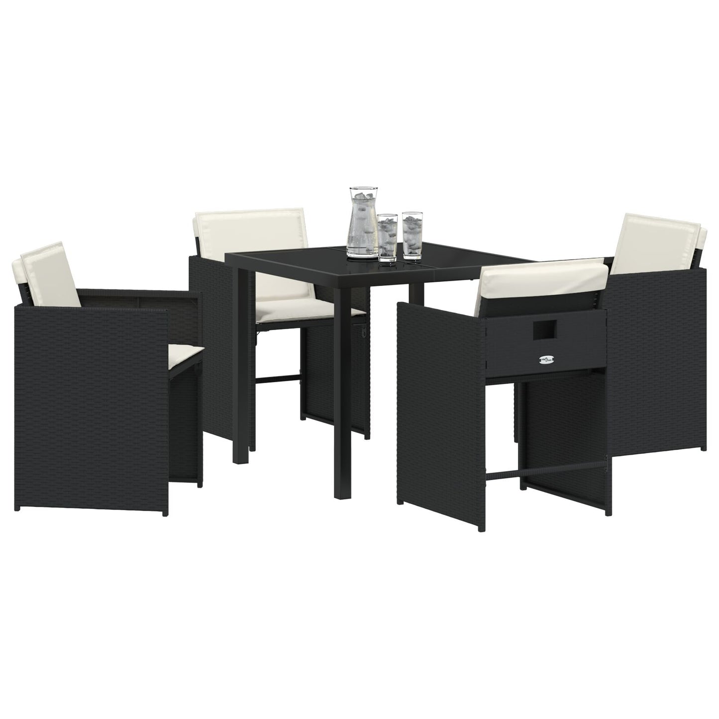 5-Delige Tuinset Met Kussens Zwart Poly Rattan