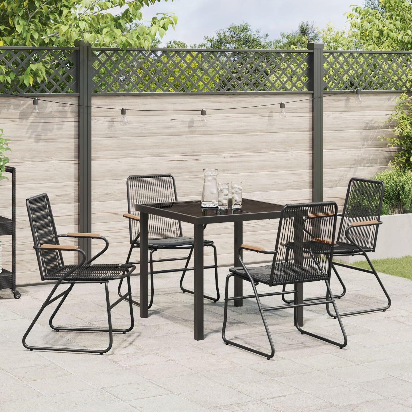 5-Delige Tuin Eetset Zwart Pvc Rotan