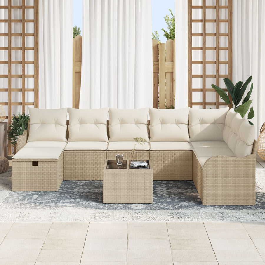 9-Delige Tuinsofa Set Met Kussens Beige Poly Rattan