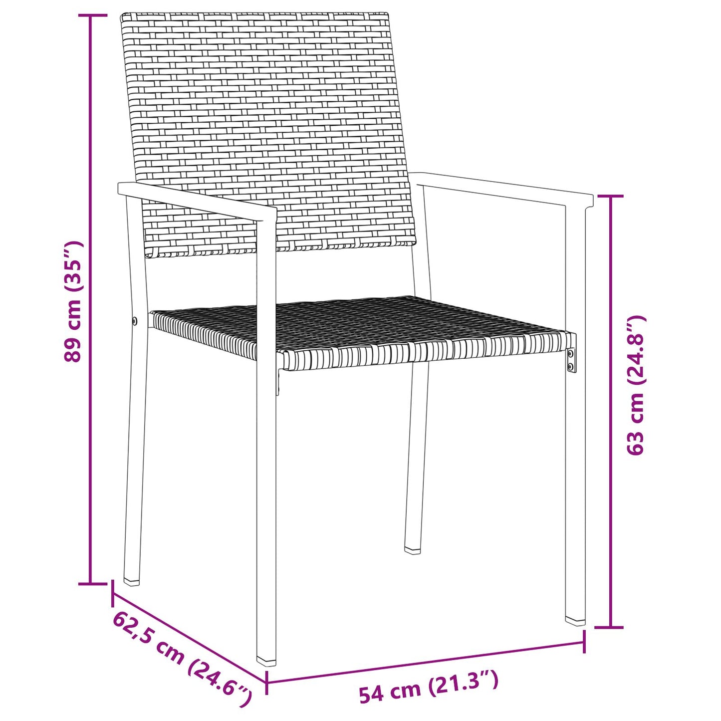Set Van 3 Zwart Pe Rattan, Gepoedercoat Staal 54X62.5X89 Cm
