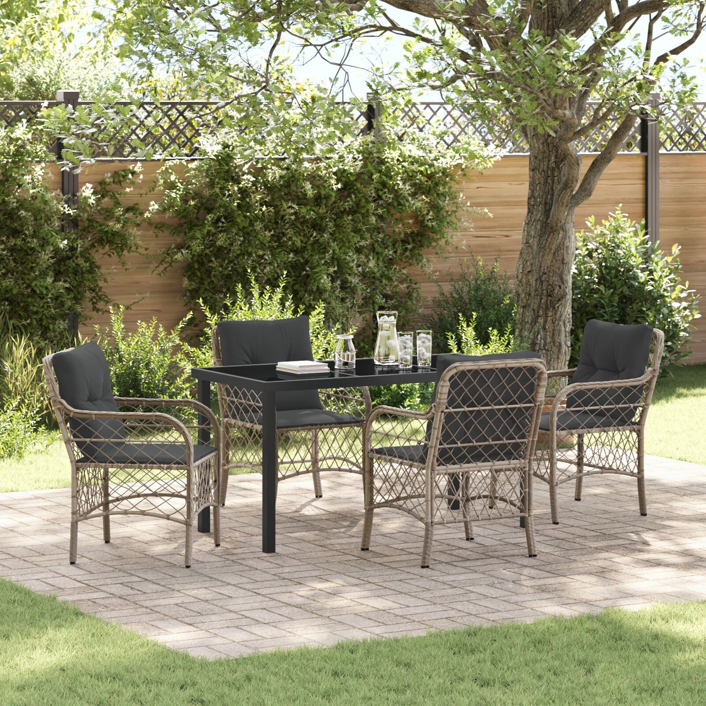 5-Delige Tuin Eetset Met Kussens Lichtgrijs Poly Rattan