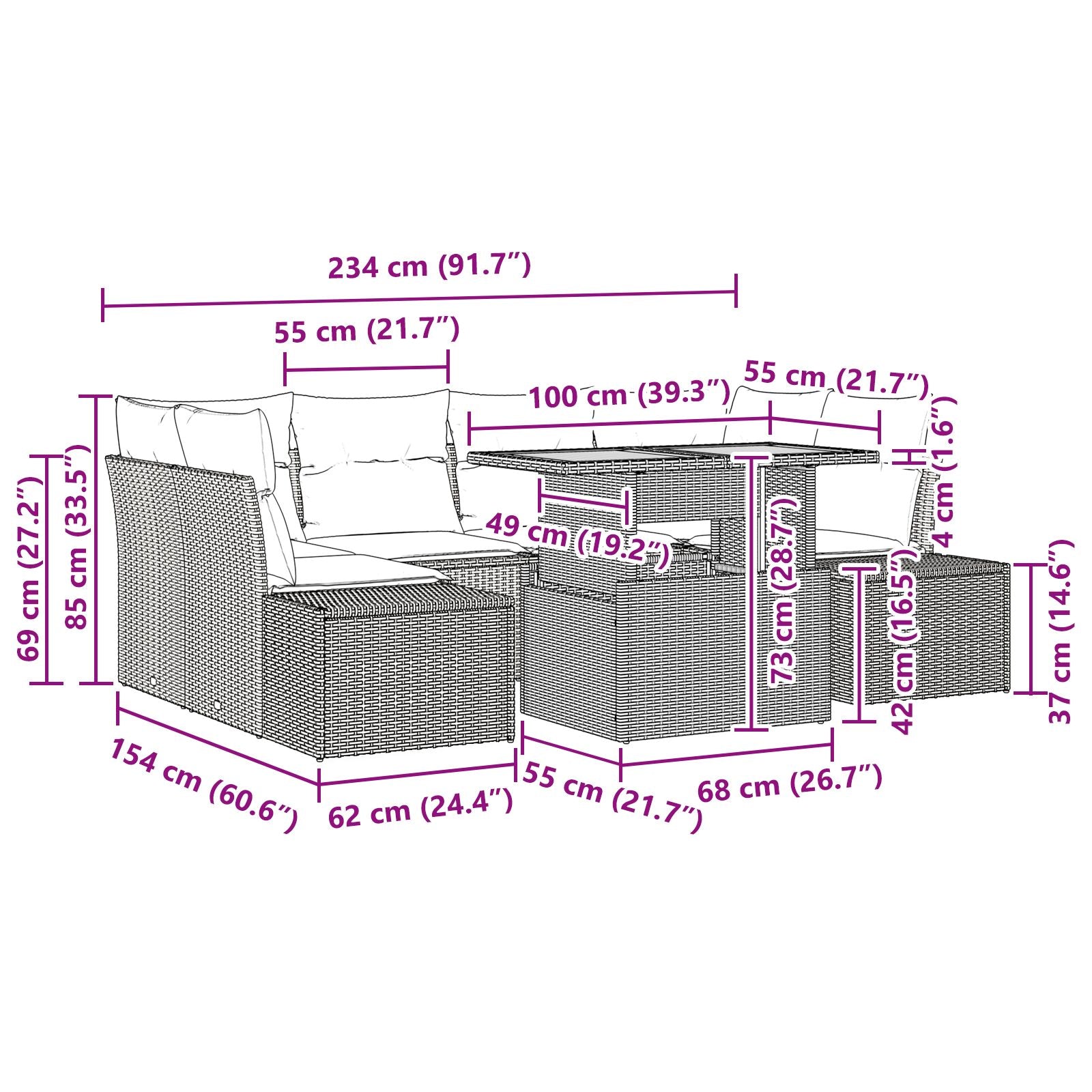 Tuin Sofa Set Set Van 7 Grijs, Rattan