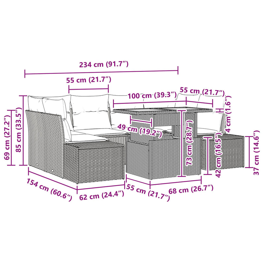 Tuin Sofa Set Set Van 7 Grijs, Rattan