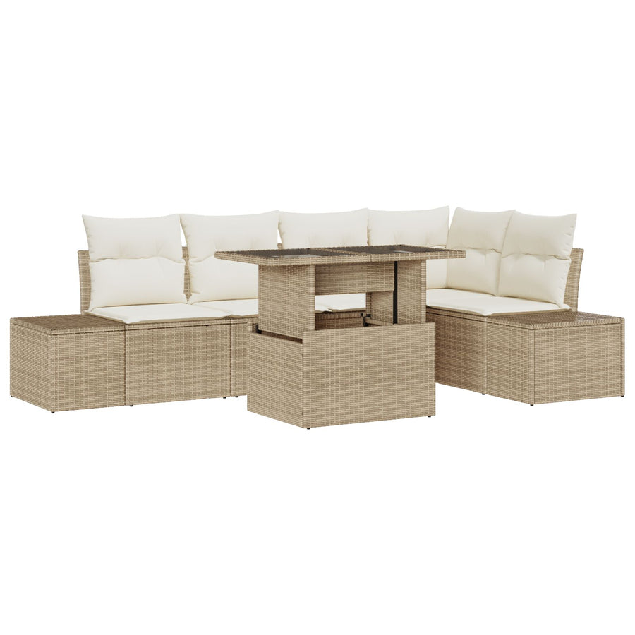 6-Delige Tuin Sofa Set Met Kussens Beige Poly Riet