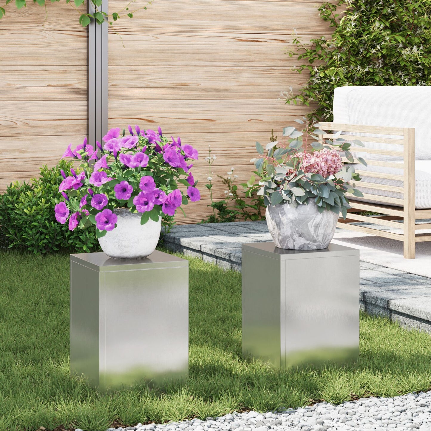 Buiten Plantstands Pillar 2 Stuks 24X24X35 Cm Roestvrijstaal 2x (35 cm)