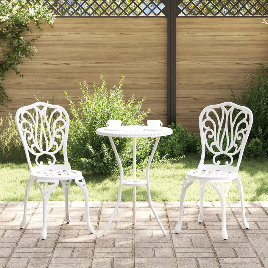 3-Delige Bistro Set Voor In De Tuin - Te Gietaluminium Wit