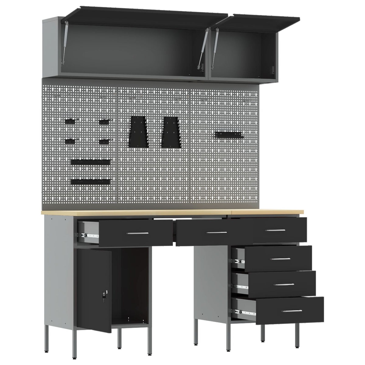 8-Delige Werkcabinet En Pegboard Set Zwart Mdf En Metaal