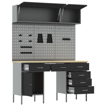 8-Delige Werkcabinet En Pegboard Set Zwart Mdf En Metaal