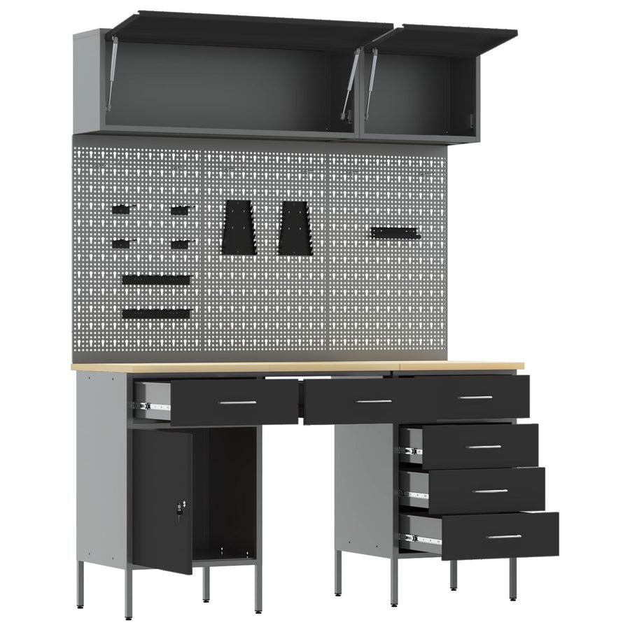 8-Delige Werkcabinet En Pegboard Set Zwart Mdf En Metaal