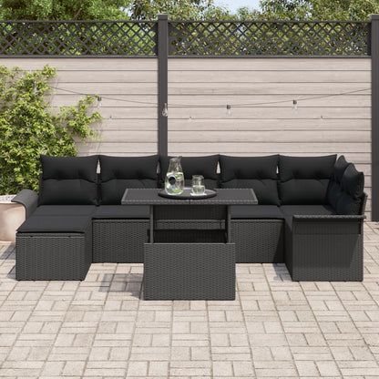 8-Delige Tuin Sofa Set Met Kussens Zwart Poly Rattan