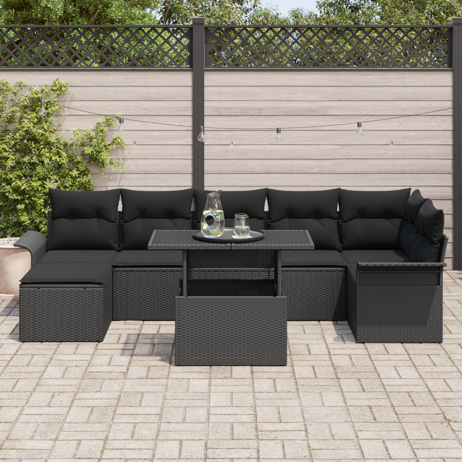 8-Delige Tuin Sofa Set Met Kussens Zwart Poly Rattan