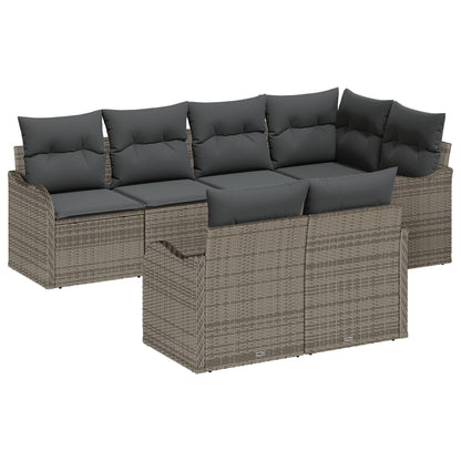 7-delige Tuin Sofa Set met Kussens Grijs Poly Rattan, vidaXL 2-Zits Tuin Sofa met Kussens Grijs Poly Rattan