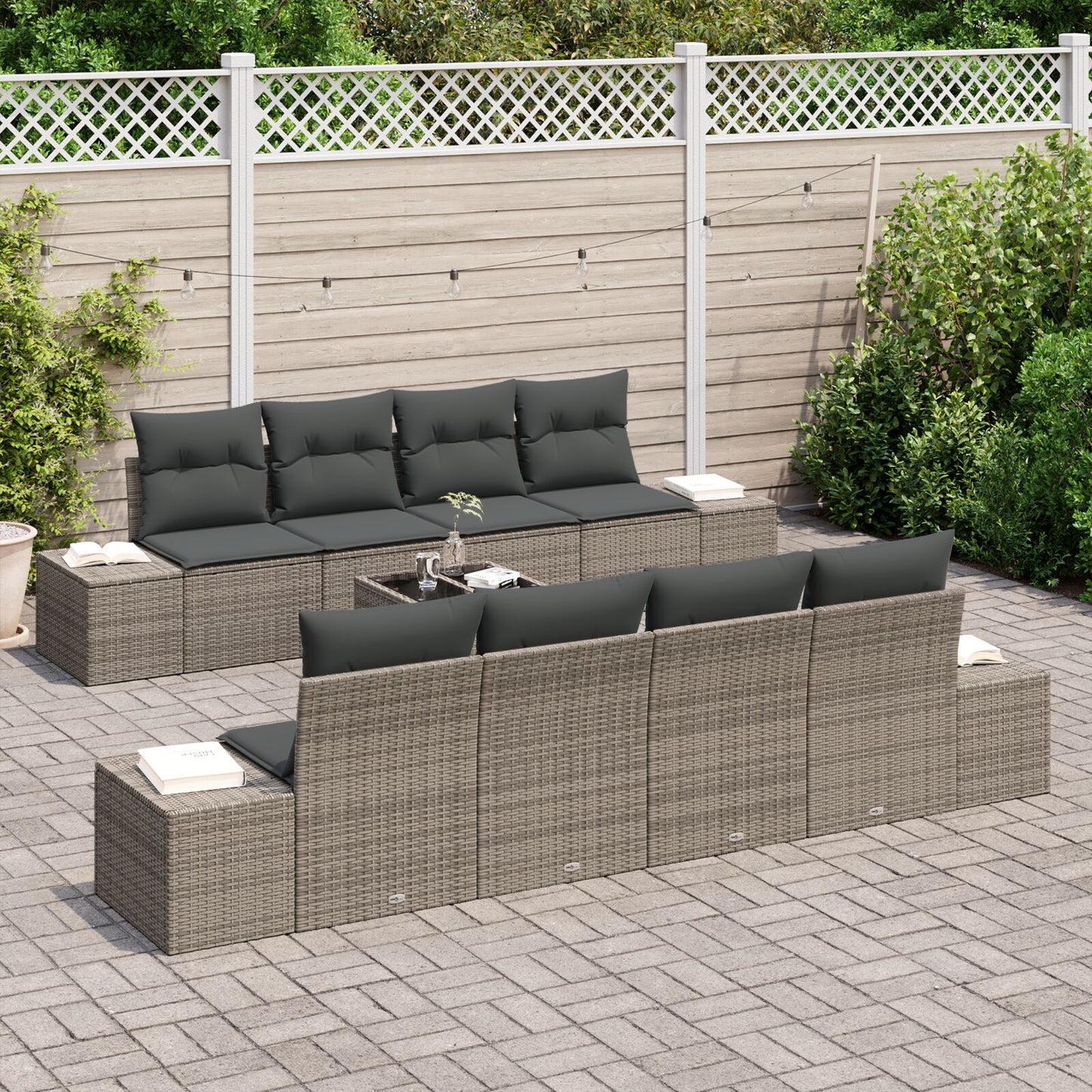 9-Delige Tuin Sofa Set Met Kussens Grijs Poly Rattan