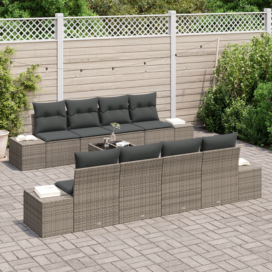 9-Delige Tuin Sofa Set Met Kussens Grijs Poly Rattan