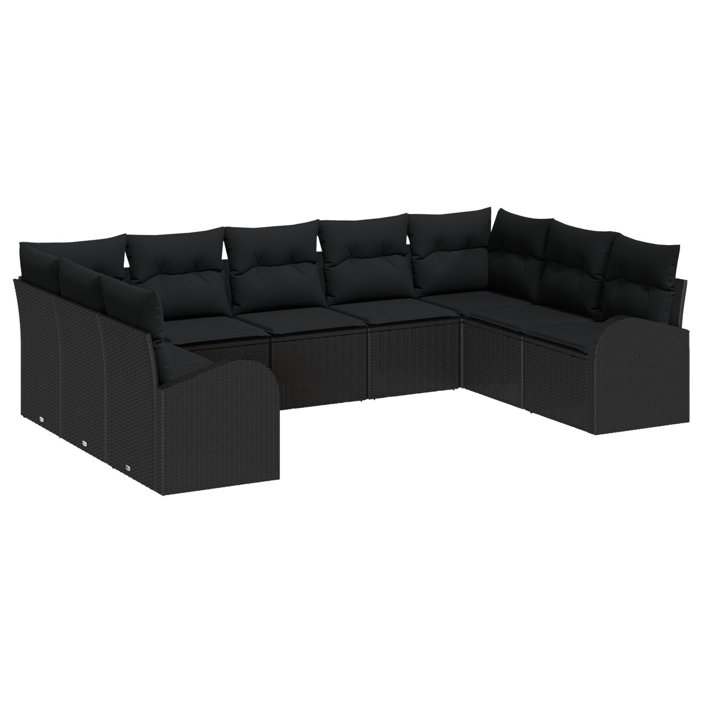 9-Delige Tuinsofa Set Met Kussens Zwart Poly Rattan