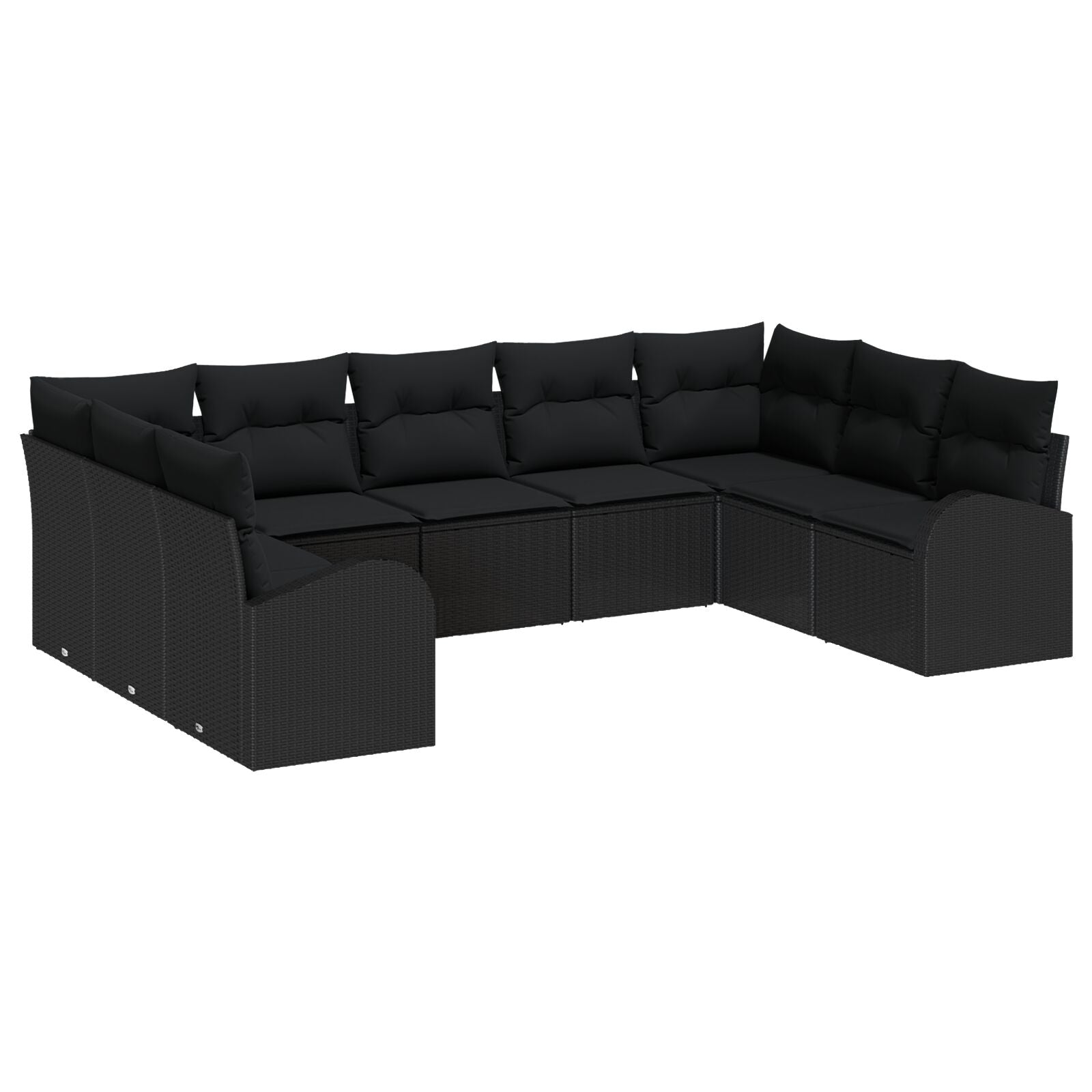 9-Delige Tuinsofa Set Met Kussens Zwart Poly Rattan