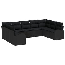 9-Delige Tuinsofa Set Met Kussens Zwart Poly Rattan