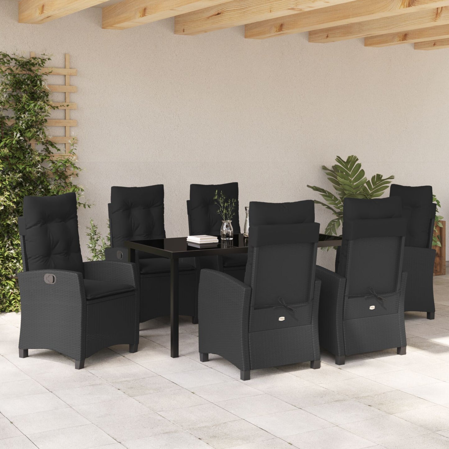 7-Delige Tuinset Met Kussens Zwart Poly Rattan