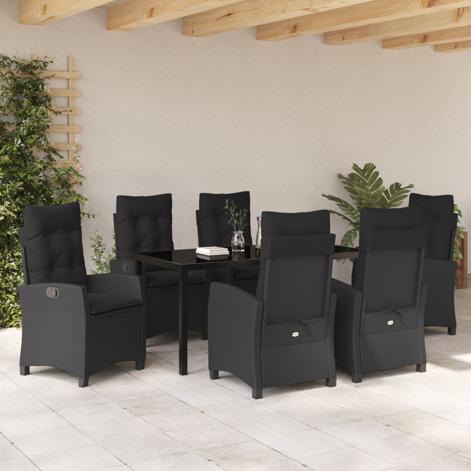7-Delige Tuinset Met Kussens Zwart Poly Rattan