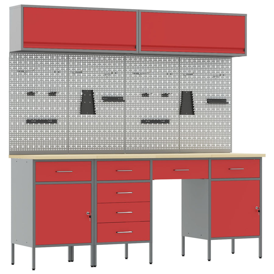 10-Delige Werkbank Set In Rood Staal