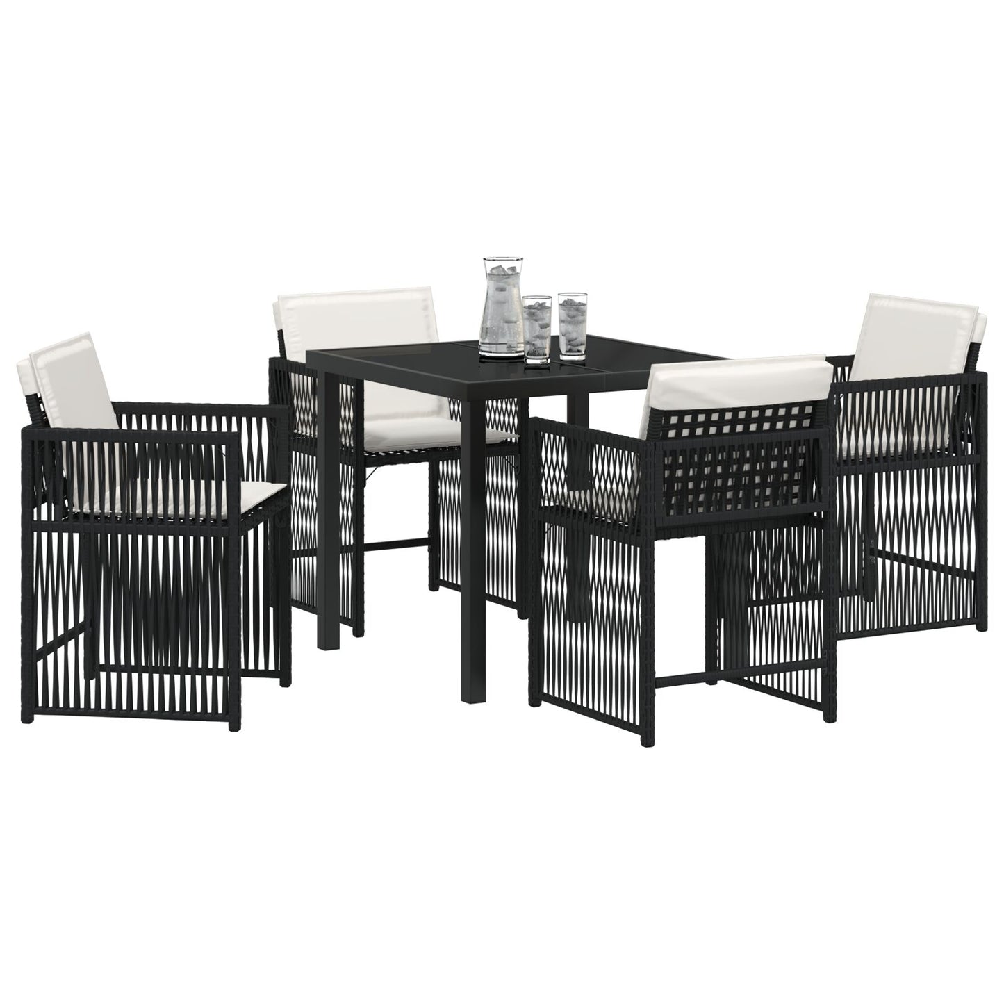 5-Delige Tuin Eettafel Set Met Kussens Zwart Poly Rattan