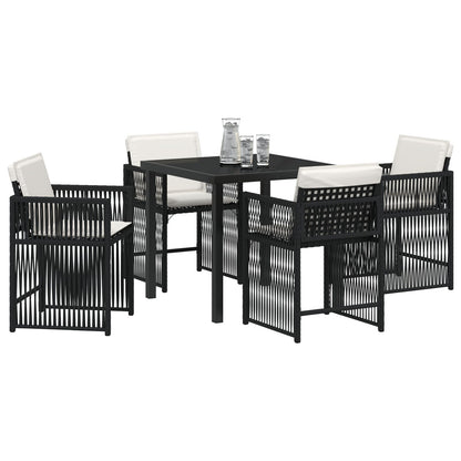 5-Delige Tuin Eettafel Set Met Kussens Zwart Poly Rattan